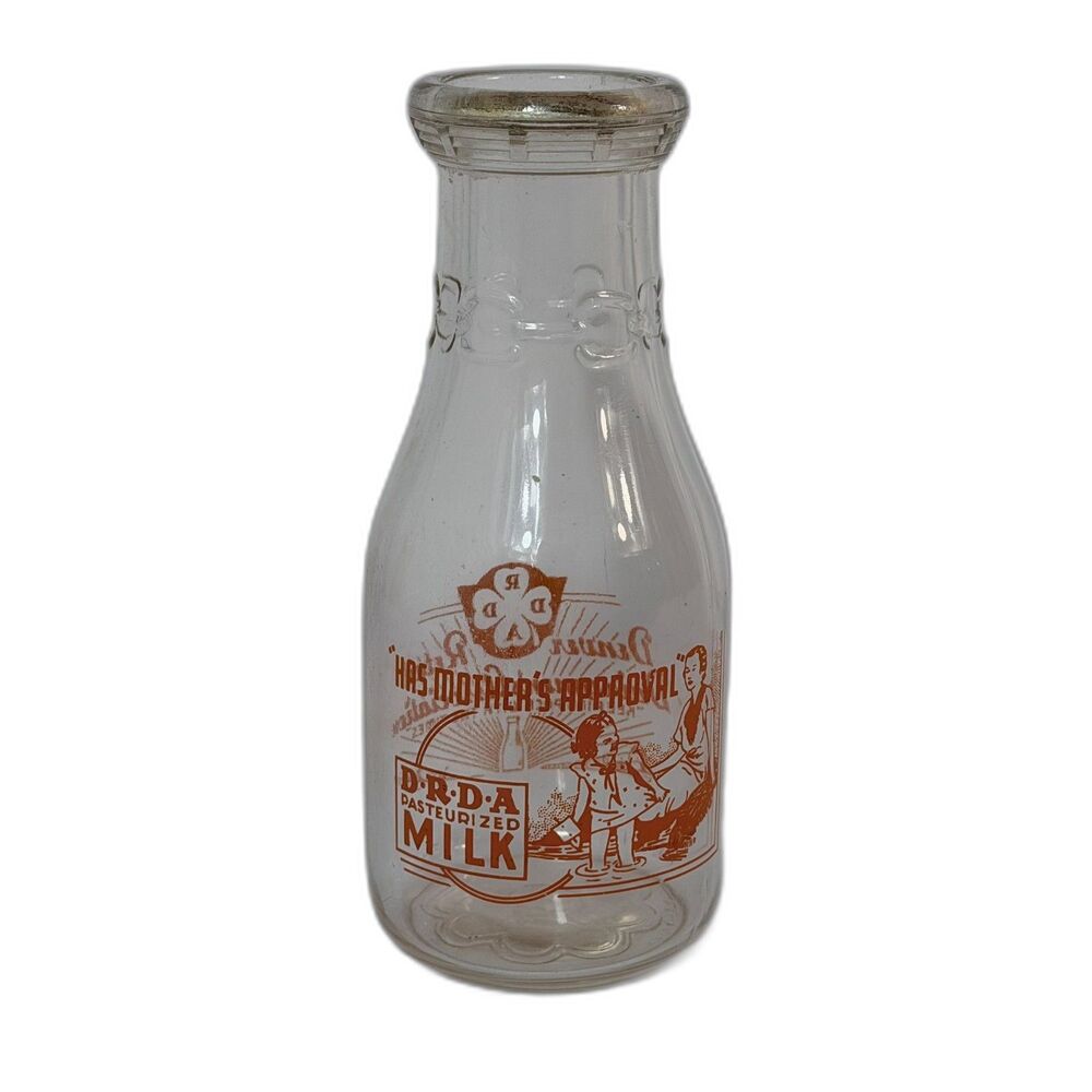 VTG Rare Sealed Milk Pint Glass Jar Cork Dairy Farm Clear DRDA Country Denver